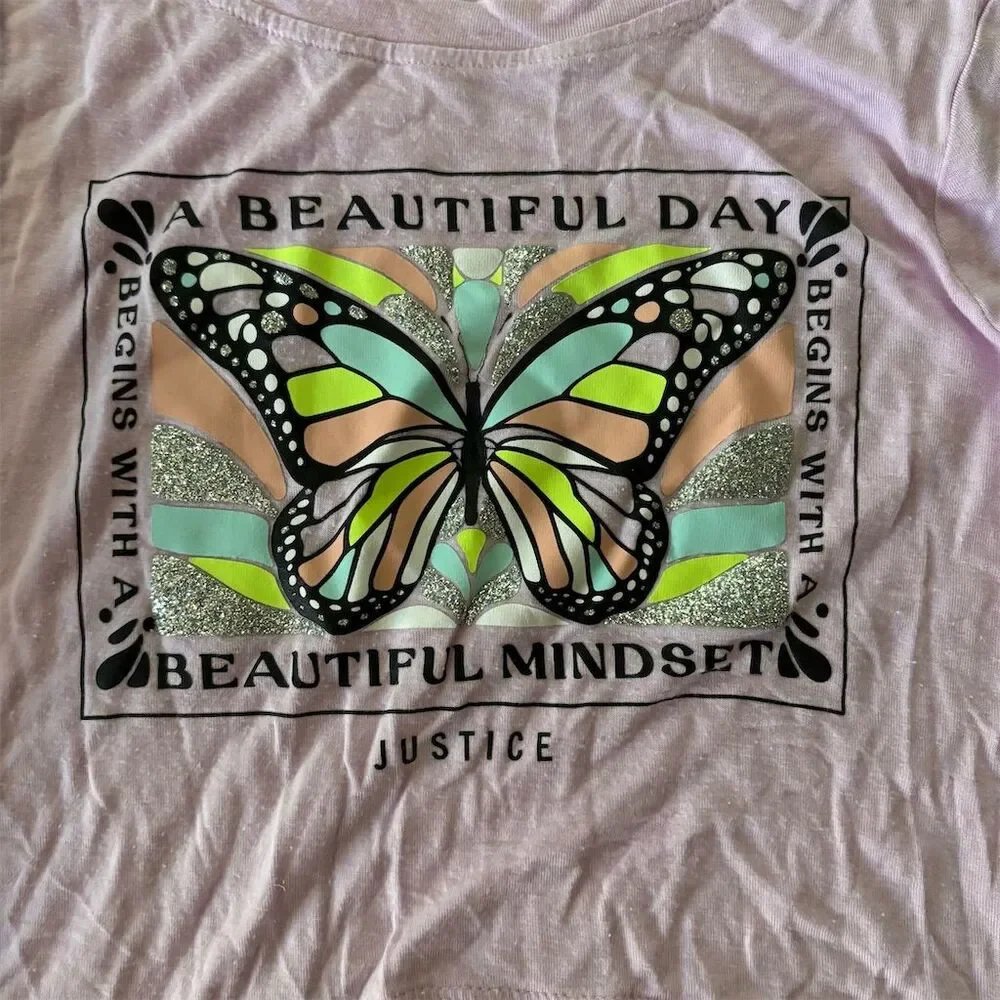 Justice Girls Size 10 Pink Butterfly Graphic 2-Fer Swing T-Shirt